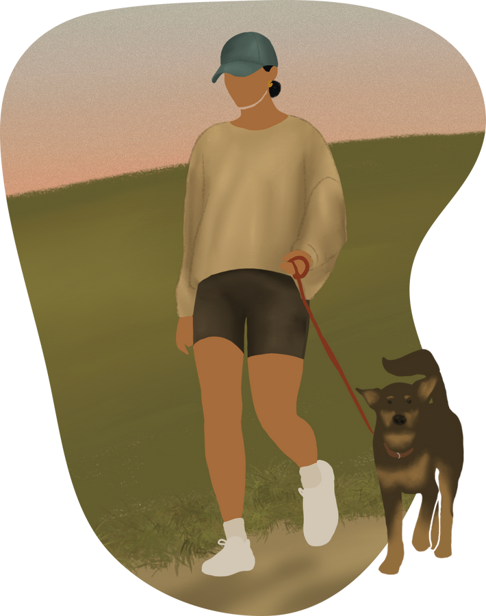Modern Mixed Media Woman Walking Her Dog